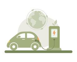 Green electric car charging in the station. Green environmental concept. illustration. vector