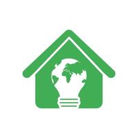 Eco icon. Save the earth. House with lightbulb icon with green planet inside vector