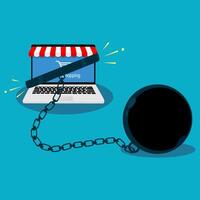 laptop is tethered in chains. The concept of online trading vector