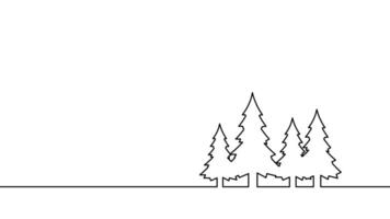 Draw a continuous line of a pine forest. Forest nature concept vector