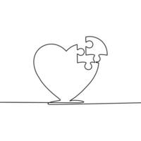 Draw a continuous line of the heart puzzle. concept vector