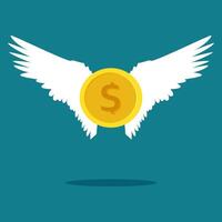 Money has wings to fly. The concept of floating money vector