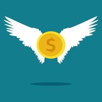 Money has wings to fly. The concept of floating money vector