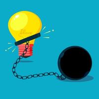 Idea bulbs are chained in chains. The imprisonment vector