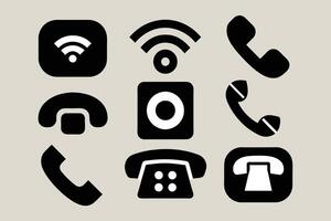 Phone icon collection. Simple black and white telephone call symbol vector