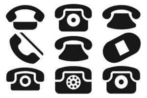 Phone icon collection. Simple black and white telephone call symbol vector