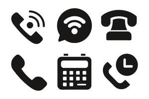 Phone icon collection. Simple black and white telephone call symbol vector