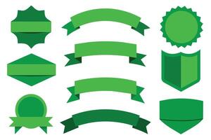 Collection of green ribbons tags badges and labels isolated white background vector