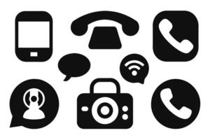 Phone icon collection. Simple black and white telephone call symbol vector