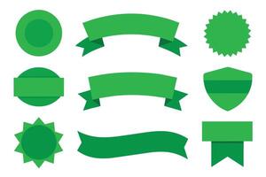 Collection of green ribbons tags badges and labels isolated white background vector