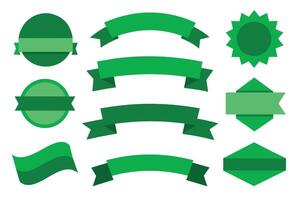 Collection of green ribbons tags badges and labels isolated white background vector