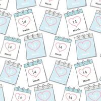 Seamless pattern of 2 deferent calendar pages with White Day date 14 March and heart shaped stroke vector