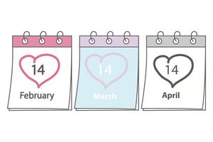 Calendar page with holiday date and hand drawn heart shape around number. Concept for 3 love holiday vector