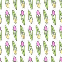 Colorful tulips seamless pattern in trendy soft marker shades. Abstract background texture. Isolate vector