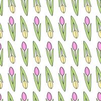 Colorful tulips seamless pattern in trendy soft marker shades. Abstract background texture. Isolate vector