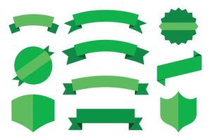 Collection of green ribbons tags badges and labels isolated white background vector