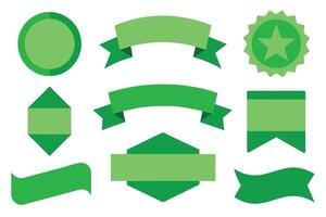 Collection of green ribbons tags badges and labels isolated white background vector