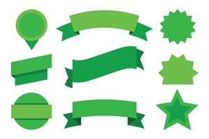 Collection of green ribbons tags badges and labels isolated white background vector