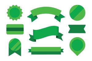 Collection of green ribbons tags badges and labels isolated white background vector