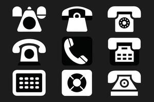 Phone icon collection. Simple black and white telephone call symbol vector