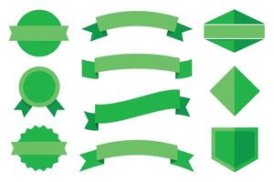 Collection of green ribbons tags badges and labels isolated white background vector