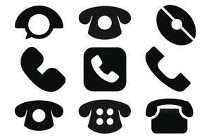 Phone icon collection. Simple black and white telephone call symbol vector