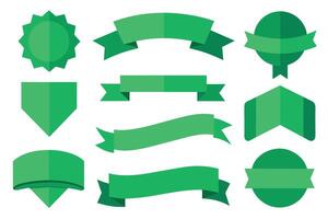 Collection of green ribbons tags badges and labels isolated white background vector