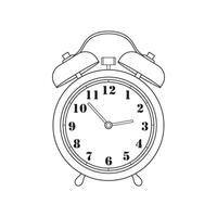 Hand drawn Kids drawing cartoon illustration retro alarm clock icon Isolated on White vector