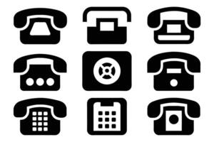 Phone icon collection. Simple black and white telephone call symbol vector