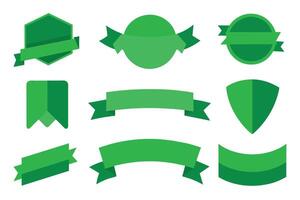 Collection of green ribbons tags badges and labels isolated white background vector