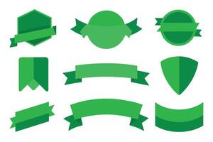 Collection of green ribbons tags badges and labels isolated white background vector