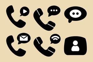 Phone icon collection. Simple black and white telephone call symbol vector