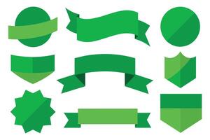 Collection of green ribbons tags badges and labels isolated white background vector