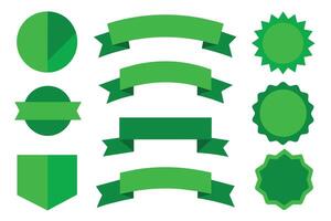 Collection of green ribbons tags badges and labels isolated white background vector