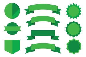 Collection of green ribbons tags badges and labels isolated white background vector