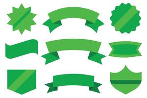 Collection of green ribbons tags badges and labels isolated white background vector