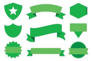 Collection of green ribbons tags badges and labels isolated white background vector