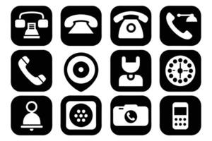 Phone icon collection. Simple black and white telephone call symbol vector