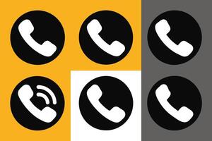 Phone icon collection. Simple black and white telephone call symbol vector