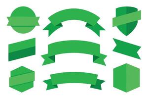 Collection of green ribbons tags badges and labels isolated white background vector