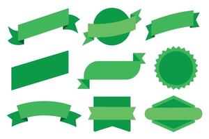 Collection of green ribbons tags badges and labels isolated white background vector