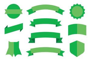 Collection of green ribbons tags badges and labels isolated white background vector