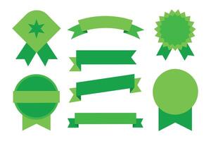 Collection of green ribbons tags badges and labels isolated white background vector