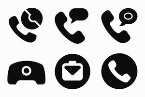 Phone icon collection. Simple black and white telephone call symbol vector