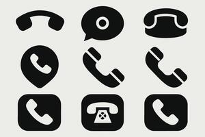 Phone icon collection. Simple black and white telephone call symbol vector