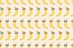 Banana seamless pattern. Hand drawn Cute smiling bananas in color sunglasses. Banana cartoon background. illustration for wallpaper, textile, print, baby products, web, case, wrapping paper vector