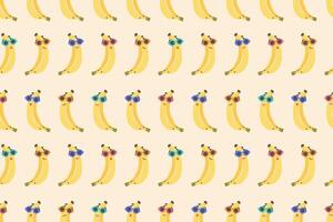 Banana seamless pattern. Hand drawn Cute smiling bananas in color sunglasses. Banana cartoon background. illustration for wallpaper, textile, print, baby products, web, case, wrapping paper vector