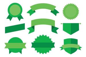 Collection of green ribbons tags badges and labels isolated white background vector