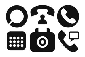 Phone icon collection. Simple black and white telephone call symbol vector