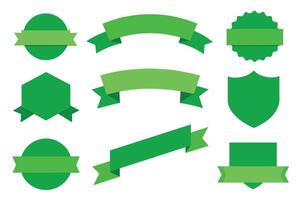 Collection of green ribbons tags badges and labels isolated white background vector